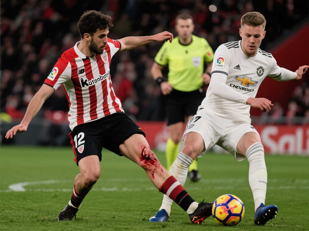 林德洛夫出球后踢中小腿，毕尔巴鄂中场展示伤痕：无牌无犯规判罚